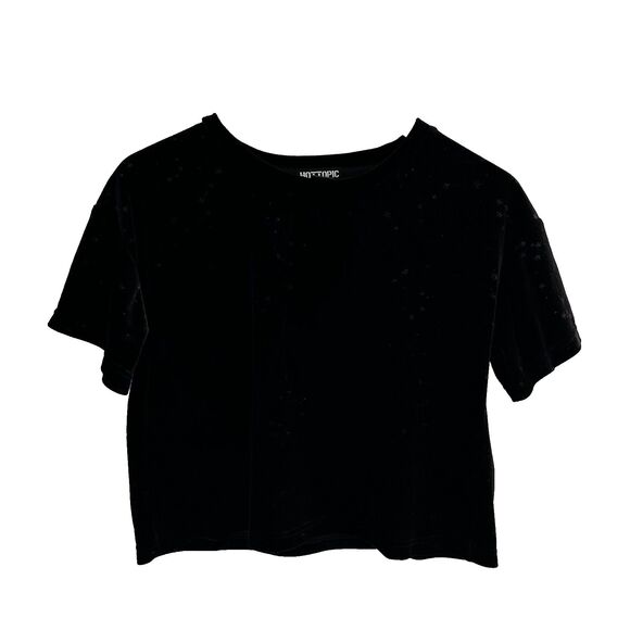 Hot Topic Velvet Crop Top Constellation Stars Space Size Medium Black Goth Punk - Picture 1 of 7
